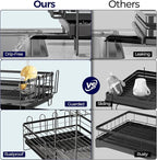 2 Tier Large Dish Drying Rack, Expandable Dish Rack for Kitchen Counter, Dish Drainer with Drainboard Set, Multifunctional Dishrack with Utensil Holder & Cup Holder, 13.4"-28.7" L x 11.8" W