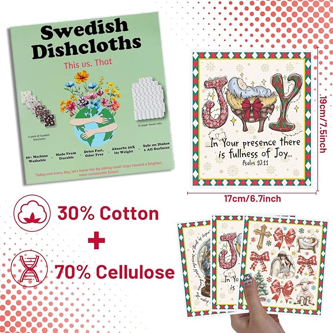 Christmas Swedish Dishcloths for Kitchen - 6PCS Nativity Christmas Swedish Cloths for Washing Dishes, Xmas Reusable Dish Towels, Holiday Washable Cleaning Sponge Gifts for Home Fast Drying