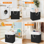 TasticTotes laundry basket 3-Pack, laundry hamper, Hamper with handles, collapsible laundry baskets, Waterproof dirty clothes hamper, Towel Storage for Home or Dorm, 125L-Black