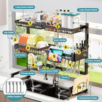 ADBIU Over The Sink Dish Drying Rack (Expandable Height and Length) Snap-On Design 2 Tier Large Dish Rack (27-40L x 12W x 32.5-37H (inches))