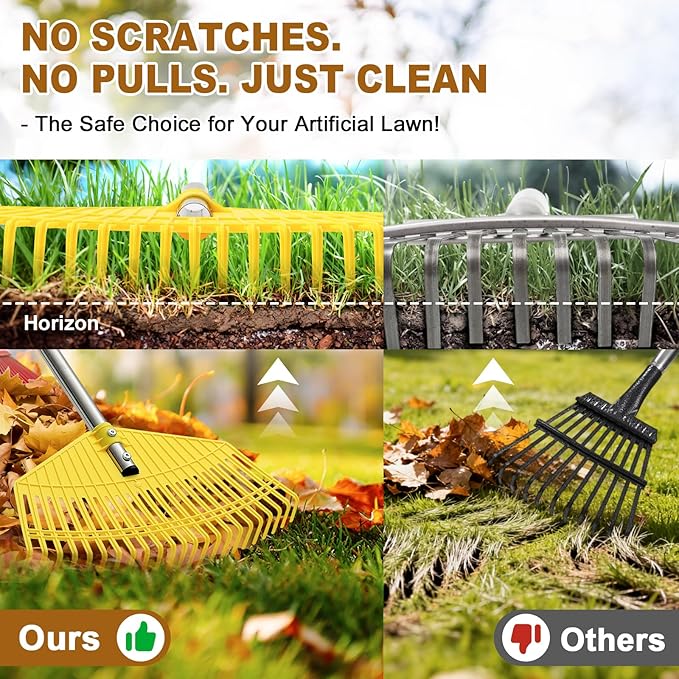 Leaf Rake - 17" Wide Nylon Plastic Head,51" Adjustable Stainless Steel Handle,Heavy Duty Gardening Leaves Rake Tools for Garden Lawns,Yard,Shrub,Grass - Lightweight for Women,Seniors & Kids