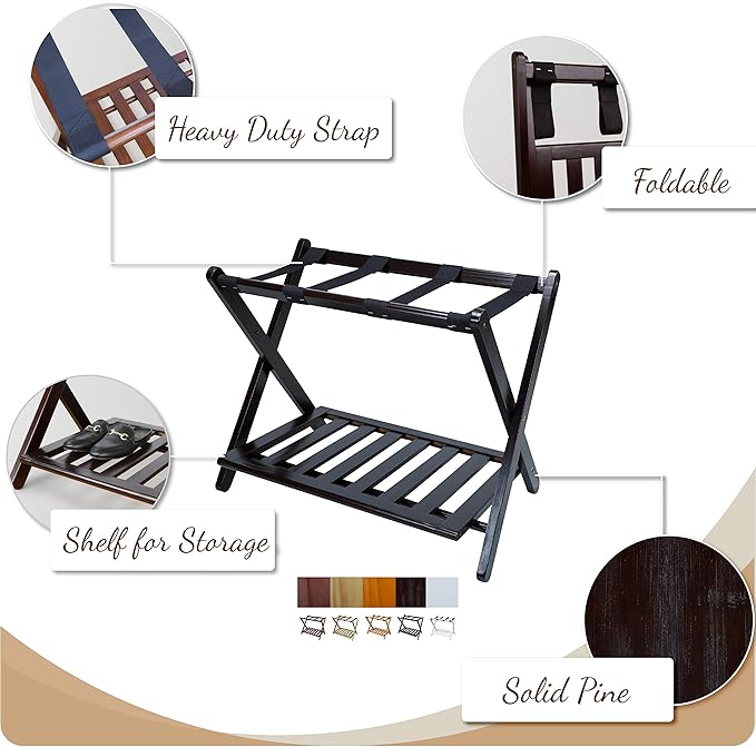 Casual Home Luggage Rack, Walnut, Solid Wood