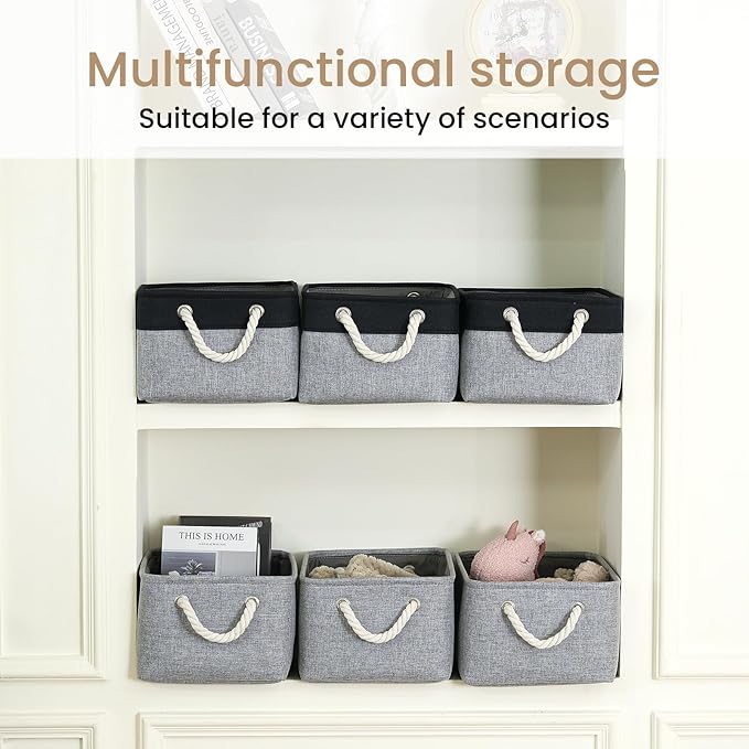 Storage Baskets for Shelves 13.8x9.8x6.7 Inch-Foldable Fabric Organizing Storage Bins with Handles, Closet & Bathroom Organizer, Home Storage for Kitchen, Office (3-Pack, Gray)