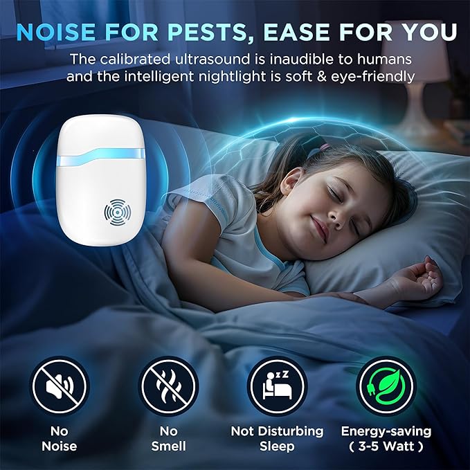 (2025 Upgraded) Ultrasonic Insect & Pest Indoor Repeller, Plug-in Control Device Electronic Repellent for Rodent, Mice, Rats, Roaches, Bugs, Ants, Spiders, Mosquitoes, Silent for Home Use (6 Pack)
