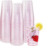 DaYammi 100 Pack 10oz Pink Plastic Cups, Premium Disposable Rose Gold Glitter Plastic Cups for Martini and Cocktail, Hard Clear Disposable Cup with Pink Glitter Perfect for Fancy Wedding Party