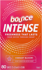 Bounce Intense Dryer Sheets, Vibrant Bloom, 80 Count, Scent Boosting Dryer Sheet Formulated to Fight Wrinkles and Static