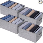 Fixwal 4pcs Wardrobe Clothes Organizer Foldable Jean Organizer for Drawer Washable Compartment Closet Organizers and Storage Bins for Clothes Jeans Pants Sweaters 5 Grids Gray