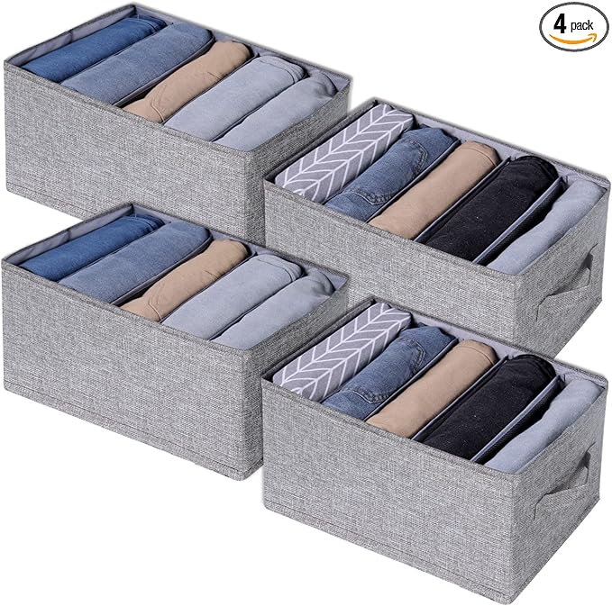 Fixwal 4pcs Wardrobe Clothes Organizer Foldable Jean Organizer for Drawer Washable Compartment Closet Organizers and Storage Bins for Clothes Jeans Pants Sweaters 5 Grids Gray
