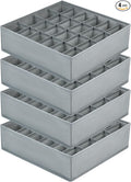 Joyoldelf Sock Drawer Organizer Divider Underwear Organizer 24-cell Fabric Dresser Drawer Organizers Storage Boxes for Socks Lingerie, Handkerchiefs, Ties 4 Pack (Grey)
