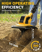 DEGGE Tiller, Cordless Tiller Cultivator with 48 Steel Tines, 9 inch Tilling Width and 6.7 inch Depth, 2 x 3.0Ah 21V Batteries & Charger, Gardening Tools for Lawn/Gardening/Soil Cultivation