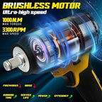 1000N.m(740Ft-lbs) Cordless Impact Wrench, 1/2 Inch High Torque Brushless 21V Impact Gun w/ 2 x 4.0Ah Battery & Fast Charger & 6 Sockets, Pistola De Impacto for Home Car Tires Truck Mower