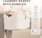 86L Large Baby Girls Laundry Basket for Nursery Storage,Cute Woven cotton Rope Baskets for Kids Toy，Gifts, Boho Square Wicker Blanket hamper for Living Room,Bedroom Dirty Clothes, White