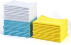 Amazon Basics Microfiber Cleaning Cloths, Ultra Absorbent, Scratch-Free, Highly Absorbent, Non-Abrasive, Reusable and Washable, 16" x 12", Blue/White/Yellow, 36-Pack