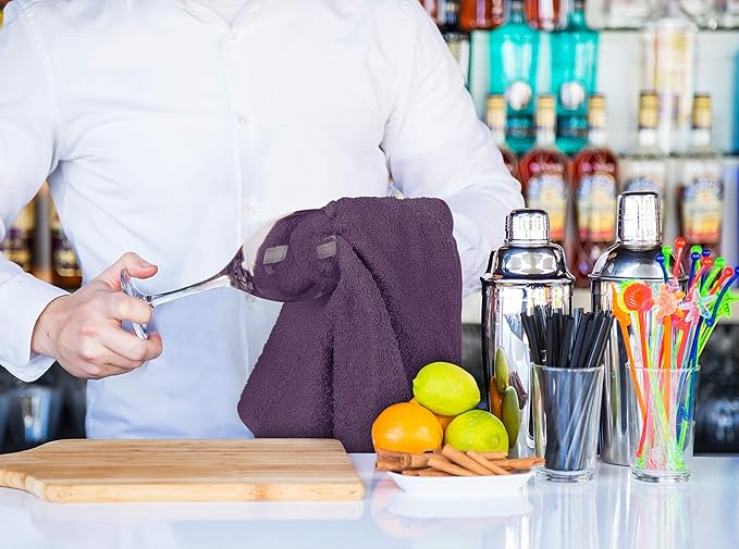 Utopia Towels Kitchen Bar Mops, Pack of 12, 16 by 19 Inches, 100% Cotton Super Absorbent Plum Towels, Multi-Purpose Cleaning Towels for Home and Kitchen Bars