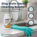 Glug Drain Opener Bundle with Glug Crystals Cleaner and Long Protective Gloves - 2 Items - Sink & Shower Drain Clog Remover, Compatible with Most Home Plumbing, Easy DIY Use