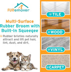 FURemover Original Plus Pet Hair Rubber Broom with Squeegee, with 61" Telescopic Handle for Carpet, Tile and Hardwood