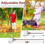 76 Inch Rake for Leaves, Adjustable 18 Metal Tines with Expandable Head Garden Rakes for Lawns Heavy Duty Metal Rake for Leaves Yard Gardening Grass Outdoor Debris