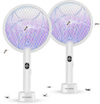 Electric Fly Swatter Racket,2 in 1 Mosquito Bug Zapper 4100V Handheld Mosquito Killer with 1800 mAh Rechargeable Battery, Purple Light and 3-Layer Safety Mesh for Indoor Outdoor Grey Two-Pack