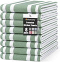 Homaxy Premium Kitchen Towels 18”x 28”, Large Cotton 380 GSM Kitchen Hand Towels, Stripe and Terry Dish Towel, Highly Absorbent Tea Towel Set with Hanging Loop, 8 Pack, Grass Green