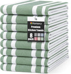 Homaxy Premium Kitchen Towels 18”x 28”, Large Cotton 380 GSM Kitchen Hand Towels, Stripe and Terry Dish Towel, Highly Absorbent Tea Towel Set with Hanging Loop, 8 Pack, Grass Green