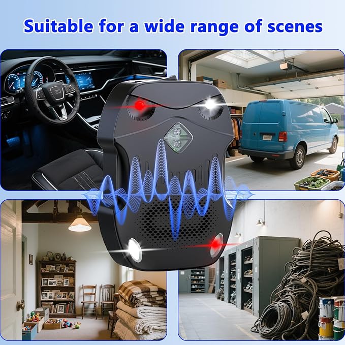 Ultrasonic Rodent Repeller, Rodent Repellent for Car Engines, Plug-in Mouse Rat Pest Bat, Squirrels Skunks Repellent for Indoor, Outdoor, Garage, Hoom 12v 24v, Trucks, Rvs(1pc)