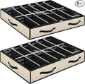 Under Bed Shoe Storage, Set of 2, Sturdy Sidewalls, Adjustable Dividers, Reinforced Handle, Sturdy Zipper, Bottom with Panel Structure, Beige
