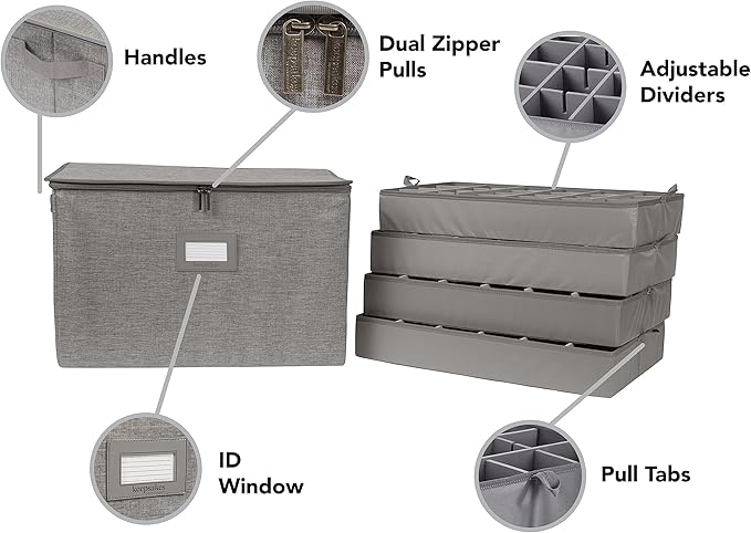 Covermates Keepsakes - Adjustable Zip-Top Storage Box - Configurable FlexGrid Compartments - Heavy Duty Polyester- Reinforced Handles - Stackable Design - Indoor Storage, Grey Heather