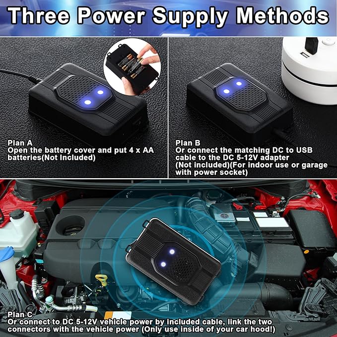 Qualirey 6 Pcs Ultrasonic Rodent Repellent for Car Engines Car Rodent Repeller Under Hood Battery Operated Rat Repellent with Strobe Light Keep Pest Squirrels Mice out of Garage RV Outdoor