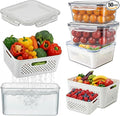 5 Pack Large Fruit Storage Containers for Fridge with Removable Colander-Plastic Food Storage Containers with Lids Airtight-Leak Proof Refrigerator Organizers and Storage of Vegetable -Produce Storage