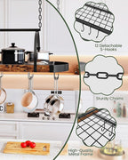 CHOEZON Hanging Pot Rack, Pot Hanger for Kitchen, Ceiling Mounted Pot Holder, Cookware Organizer with 12 S-Shaped Hooks, for Pot, Pan Storage, Space-Saving, Rustic Brown and Black TPR08BFC1