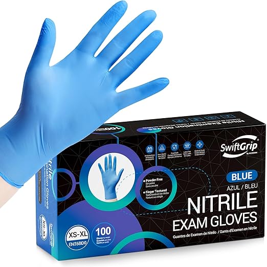 Disposable Nitrile Exam Gloves, Blue, Nitrile Gloves Disposable Latex Free, Medical Gloves, Cleaning Gloves, Food-Safe Rubber Gloves, Powder Free, Non-Sterile, 100-ct Box (Large)