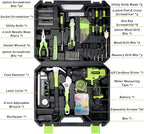 Cordless Drill: 12V Power Drill Set with Lithium Battery, 142-Piece Electric Tools Set with 3/8" Keyless Chuck, Portable Household Basic Tool Kit with Tool Box & Laser Level for Home, Green