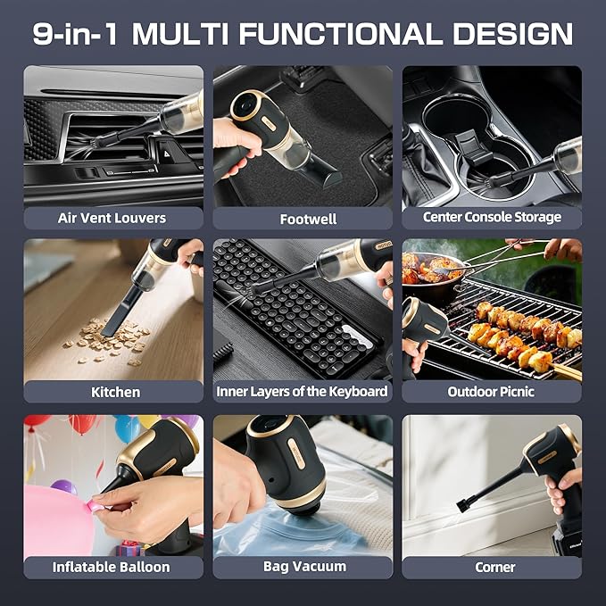 Portable Cordless Car Vacuum Cleaner, 17.5KPa/25KPa Powerful Handheld Rechargeable Mini Vacuum for Seats, Floor Mats, Pet Hair & Crevices