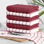 Homaxy Premium Cotton Kitchen Towels 16"x 28", Large Natural Ring Spun 390 GSM Dish Towels, Super Absorbent Terry Kitchen Hand Towels, Soft Tea Towel with Hanging Loop, Red Check Design,6 Pack
