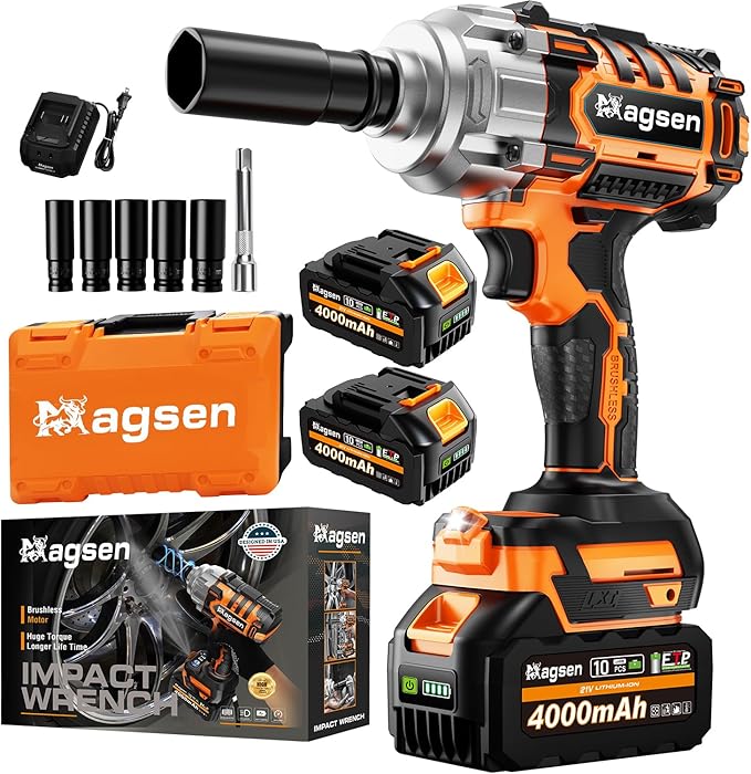 1/2" Cordless Impact Wrench, 900Ft-lbs (1200N.m) Brushless High Torque Impact Gun,3800RPM,3 Variable Speeds,LED Light,2x4000mAh Battery, 5 Sockets,Electric Impact Gun for Car/Mower/Pickup