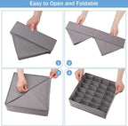 Foldable Storage Cubes Drawer Underwear Organizer Dividers， under Cabinet Organizer 24-Cell Fabric Storage Boxes for Lingerie,Socks,Ties （Grey）
