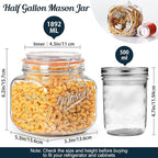 2 Pack Half Gallon Mason Jar with Hinged Lid, Wide Mouth Glass Canisters for Food Storage, Cookie, Flour, Candy, Coffee, Pickle - 64 Oz Glass Jar with Lid - 2 Scale Marks & Vintage Mason Jars