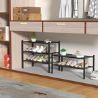 ROMGUAR CRAFT 3 Tier Bamboo Shoe Rack for Closet Free Standing Wood Shoe Shelf Storage Organizer for Entryway Small Space Stackable 27"x11"x20" (Black)
