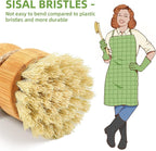 SUBEKYU Bamboo Dish Scrub Brushes, Kitchen Wooden Cleaning Scrubbers Set for Washing Cast Iron Pans/Pots, Set of 3