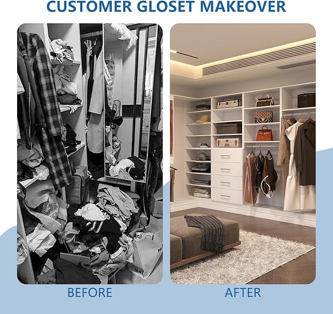 MODCART Short Tower Closet Unit, Modular Closet System, Wood Closet System Organizer with Storage for Walk In Closets, Clothing Rack Wardrobe Closet for Hanging Clothes, Bedroom, White, 31.5"W