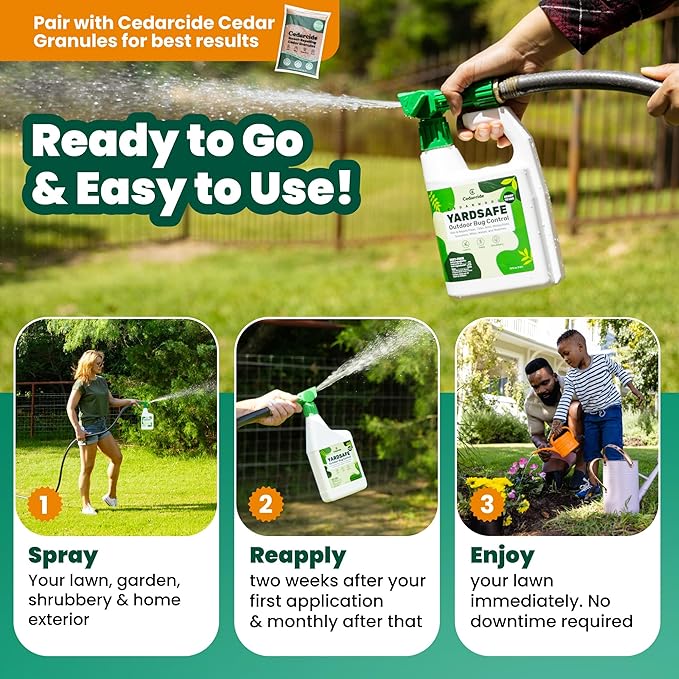 Cedarcide YardSafe | Kills & Repels Mosquitoes, Ticks, Fleas, Mites & More with Natural Essential Oils | Family & Pet-Safe | Eco-Friendly | 1 Quart (32 Oz.)