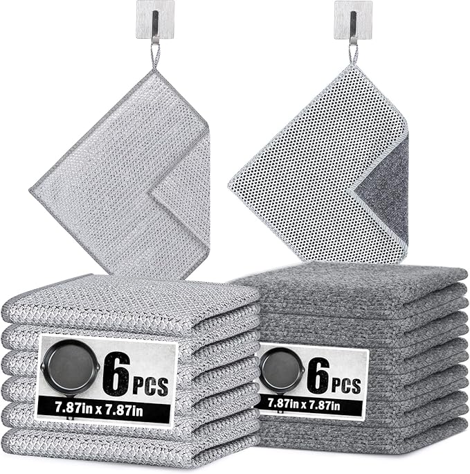 Navona 12Pack Steel Wire Dishcloth, Include 6Pack Triple-Layer Steel Wire Cleaning Cloth, 6Pack Dry and Wet Dual-Use Steel Wire Cleaning Cloth, Powerful Cleaning for Cookware, Sinks, Dishes
