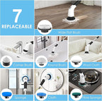 Electric Spin Scrubber, Cordless Cleaning Brush with 180 Min Runtime, 3-Speed, 7 Replaceable Brush Heads & Long Detachable Handle, LCD Display (RPM/Torque/Battery), for Bathroom, Kitchen, Tile