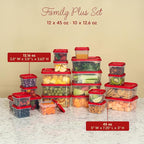 IRIS USA 44 PC Plastic Food Storage Containers With Lids | 22 Meal Prep Containers & 22 Lids| Leftovers Office Lunch Snack Fruit, Microwave Dishwasher Freezer Safe, BPA Free, Clear/Red