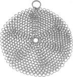 TOPULORS 316 Stainless Steel Cast Iron Skillet Cleaner Scraper Chain Link Chainmail Scrubber for Cast Iron Pans, Pre-Seasoned Pans, Griddle Pans, BBQ Grills, and More Pot Cookware-Round 7 in Diameter