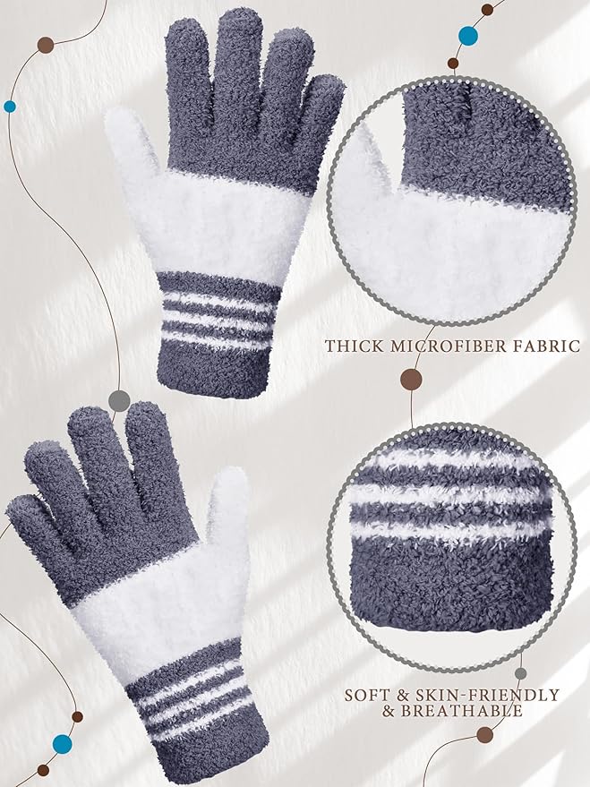 Patelai 3 Pairs Microfiber Plant Dusting Gloves Leaf Cleaning Gloves for Indoor Plants, Blinds, Furniture, House (Dark Blue,Gray,Khaki,White,Large)
