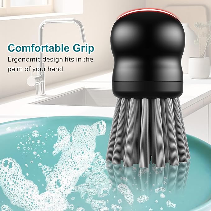 Mini Dish Brush for Cleaning Chicken Shredder, Palm Brush Dish Scrubber with Ergonomic Grip, Kitchen Brush for Washing Dishes, Pans, Pots, Sink (2, Black)