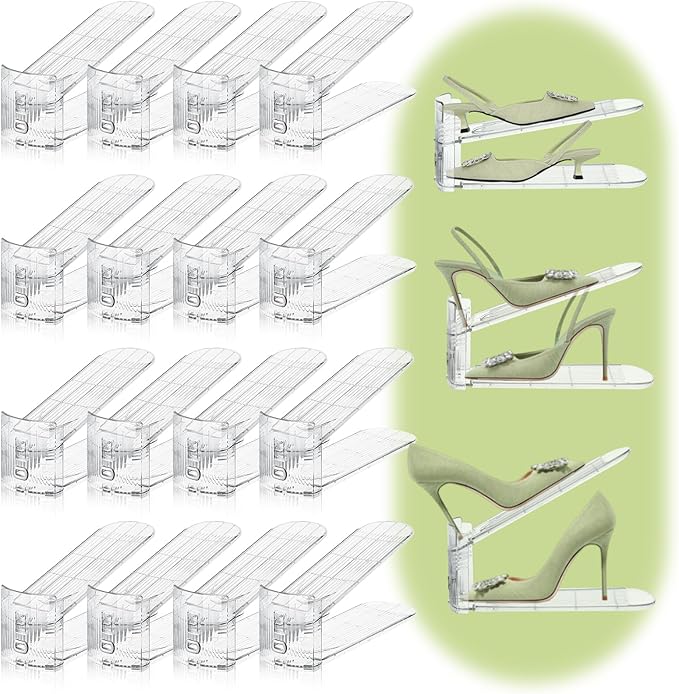 MOVDEET Shoe Slots Organizer,16 Pack Transparent Shoe Stacker Adjustable Shoe Slot Organizer Space Saver Shoe Rack Holder Shoes Storage Organizers for Closet,Transparent
