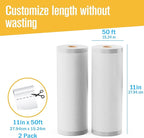 Houseables Vacuum Sealer Bags for Food, Vacuum Seal Bags, Food Saver Rolls 11 Inch, 50FT, 2 Pack, Large, Sealer Rolls, Sous Vide, Vac Airtight Storage, Vaccum Sealed, Store a Meal, Microwave & Freezer