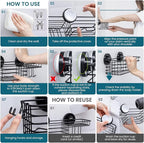 TAILI Shower Caddy Suction Cup 2 Pack with Hooks & Soap holder, Heavy Duty Shower Organizer for Bathroom, No Drilling Bathroom Organizer with Large Capacity, Black Metal Storage Basket